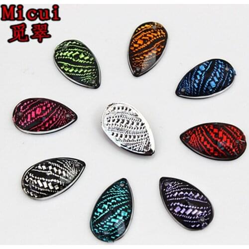 Micui 50pcs 11*18mm Drop Acrylic Crystal Rhinestones stone Sewing Flat back Clothing Craft DIY Decoration Sew On 2 hole ZZ642
