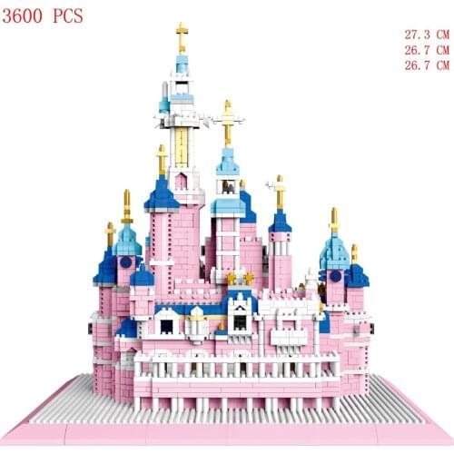 Hot classic creators pink fairy tale Disneyland castle city world park micro diamond blocks model bricks toys for Christmas gift