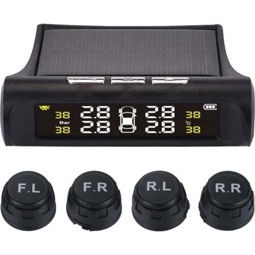 Car TPMS Tire Pressure Digital Solar Energy Monitoring System Auto Security Tire Pressure Alarm Systems LCD 4 Internal Sensors