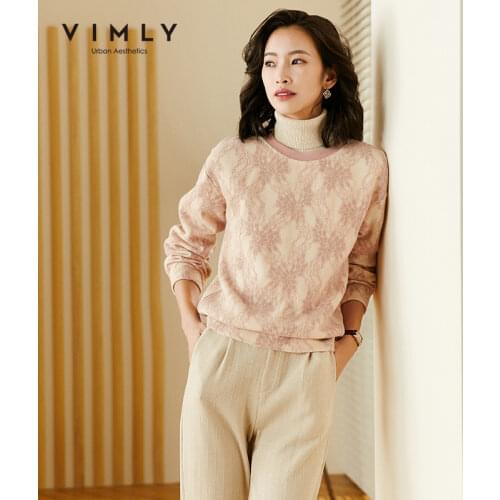 Vimly Casual Sweatshirt For Women 2020 Winter New O Neck Knitted Lace Floral Loose Hoodies Female Pullover Sudaderas F3023