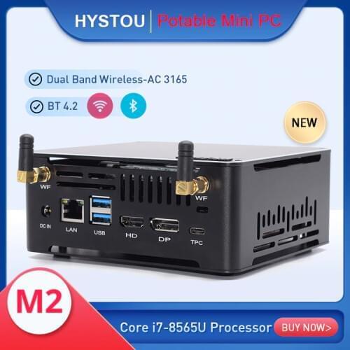 New Look M2 Fan Desktop Portable Micro Mini PC Intel Core i7 8565U M.2 NVME SSD Tiny Server Computer Linux Kensington Lock Hole