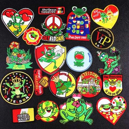 Oeteldonk Frog Embroidered Patches For Clothing Fashion Stripe Badges Iron On Patch Carnival For Netherland Stickers On Clothes