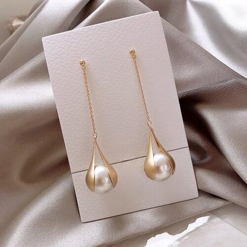 2021 Korean Fashion Stud Earring Women Pearl Tassels Drop Earring Earing Exquisite Women Gold Plated Wedding Engagement Jewelry