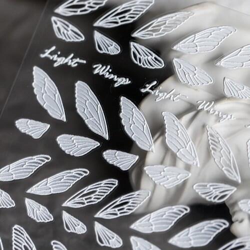 1 Sheet 5D New Craft Frosted Thin and Transparent Nail Stickers Cute Color White Snowflake Wing Nails Art Decals Decorations