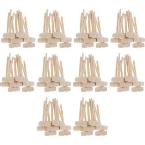 100 Pieces Mini Natural Wooden Hammer Mallet for Kids Dollhouse Playing House