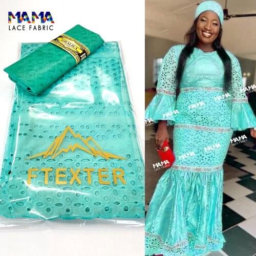 2.5+2.5 Yards 2021 New Design Afrian Lace Fabric 100% Swiss Voile Lace In Switzerland With Basin Riche Dress Material