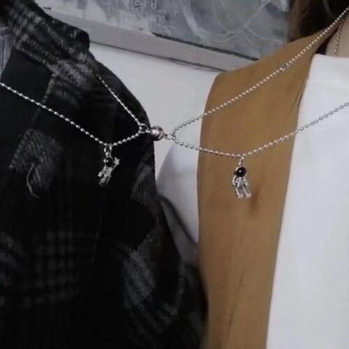 2Pcs Astronaut Magnetic Couple Necklace Best Friend Distance Star Charm Necklace Women Men Valentines Day Gift 2021