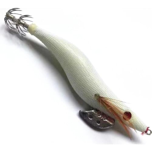 20Pcs White Shrimp Fishing Lure 3.5# 13.5cm 21g Luminous Squid Jigs Lure Wood Octupus Baits Simulation Night Fishing Tackle