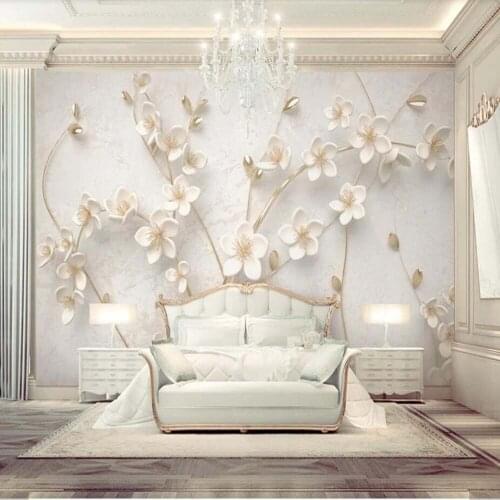 3D Plum Blossom White Flower Wallpaper Murals for Living Room Home Wall Mural Decals Wall Art Floral Wall Paper Contact Paper