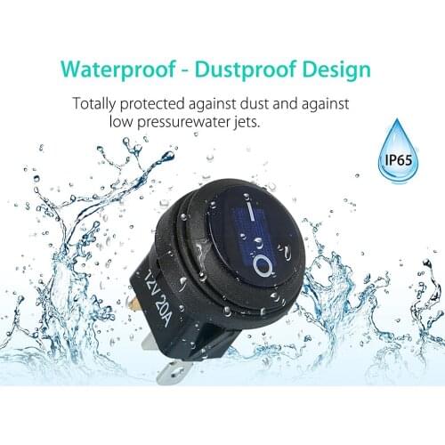 5PCS Car Truck RV Rocker Round Toggle LED Switch On-Off Control Waterproof Blue LED Boat Marine Rocker Switch 12V 20A