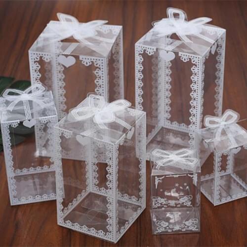 5pcs Clear PVC Gift Box Packing Wedding Favor Cake Packaging Chocolate Candy Dragee Apple Gift Event Transparent Wrapping Box