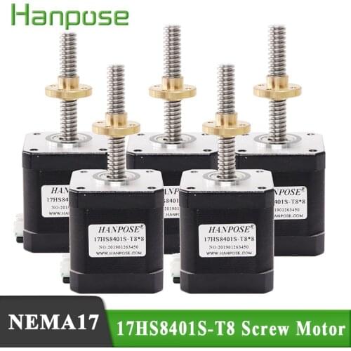 5PCS NEMA17 stepper motor with T8 X2/4/8 L310MM 42 T-type screw motor 17HS8401S-T8 1.8A 48MM For 3D Printer Monitor Equipment