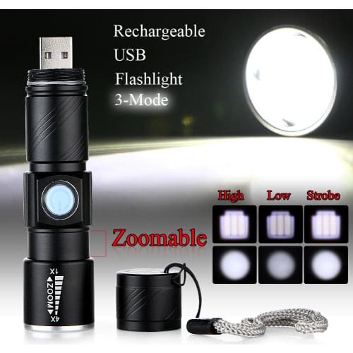 Aluminum alloy Waterproof Black Mini Q5 LED 1000 Lm USB Rechargeable Zoomable Focus Flashlight Torch For Outdoor camping fishing