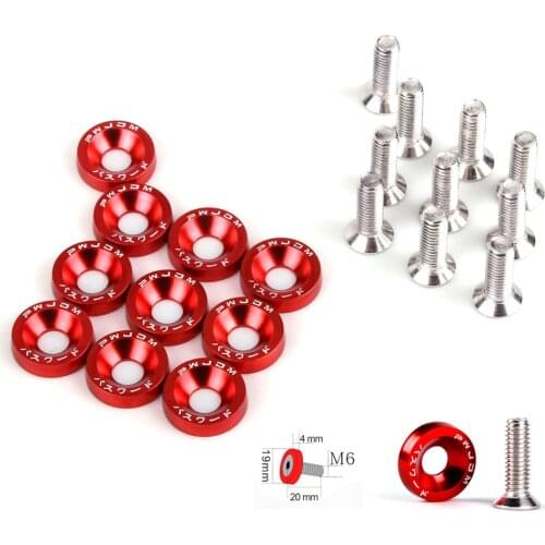 Aluminum 10Set M6X20 Car Modified Hex Fasteners Fender Washer JDM Bumper Engine Concave Screws Fender Washer License Plate Bolts