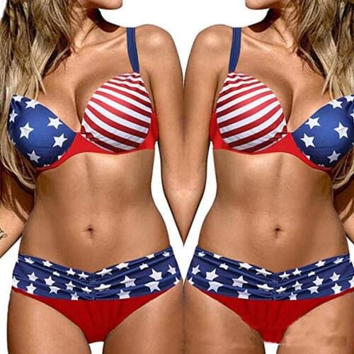 Flag Print Bikinis Bandage Sexy Swimsuit Female Fashion Biquini Sexy String Bikini Set Summer 2021 Swimwear