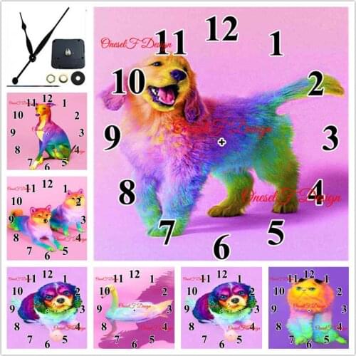 Diamond mosaic dog 5d diamond painting with clock diamond embroidery set clock rhinestone pictures decortion home wall sticker