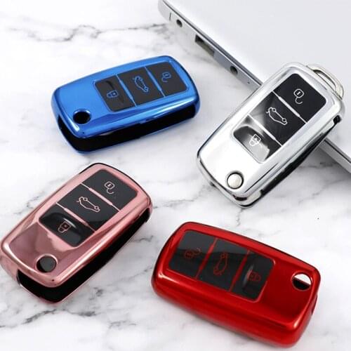 For Skoda Octavia Seat for VW Polo Bora MK6 Passat Beetle Jetta Caddy Eos Tiguan TPU Car Key Case Cover Bag Shell Keychain