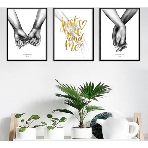 Black And White Simple Hand In Hand Canvas Painting LOVE Couple Lover Wall Art Pictures Home Decor Bedroom Living Room Posters