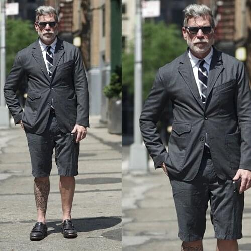 Vestido De Noiva Black Beach Men Suits For Wedding Custom Made Peaked Lapel Groom Wear Jacket With Short Pants 2 Pieces Tuxodes