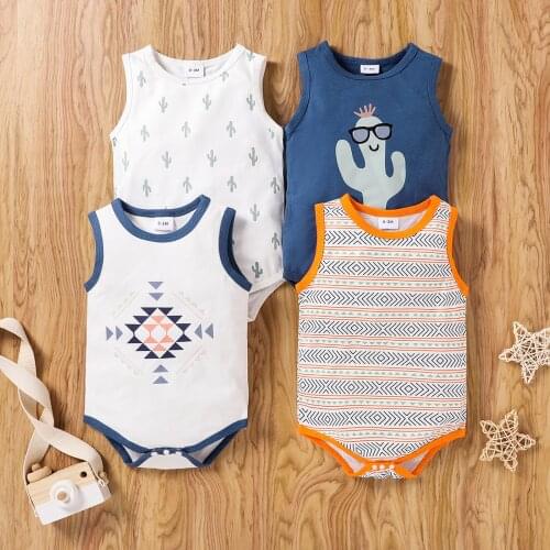 0-1Y Unisex Newborn Boy Bodysuit Infant Baby Boys Girls Cartoon Sleeveless Romper Clothes Bodysuit Toddler Jumpsuit Baby Clothes