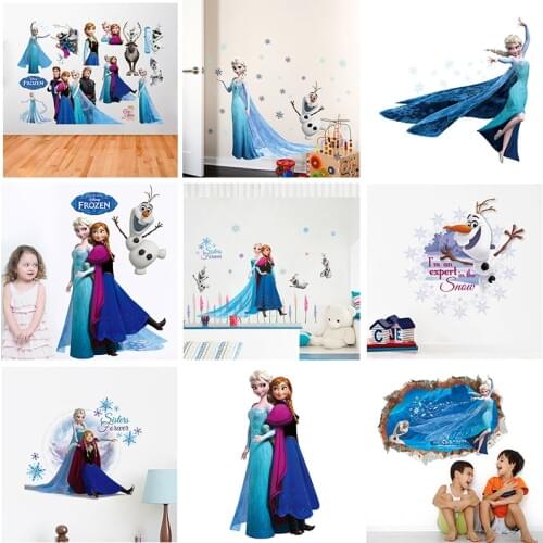 Disney Frozen Princess Wall Decals Bedroom Home Decor Cartoon Elsa Anna Wall Stickers Pvc Mural Art Diy Posters Mural Art