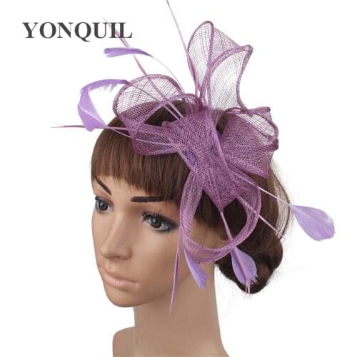 Elegant Bride Wedding Headwear Formal Sinamay Fascinator Hat With Fancy Feather Hair Accessory Women Wedding Headdress Hair Pin