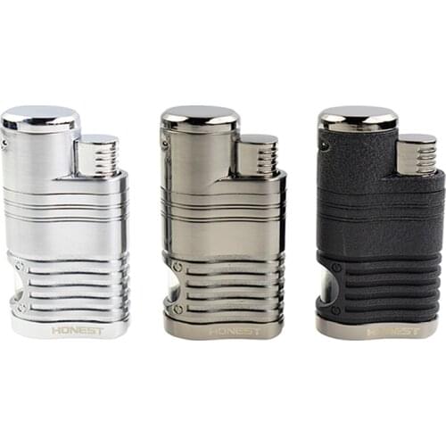 Honest 4 Torch Jet Flame Gas Lighter Metal Windproop Cigarette Cigar Lighter, with Built-in Cigar Puncher