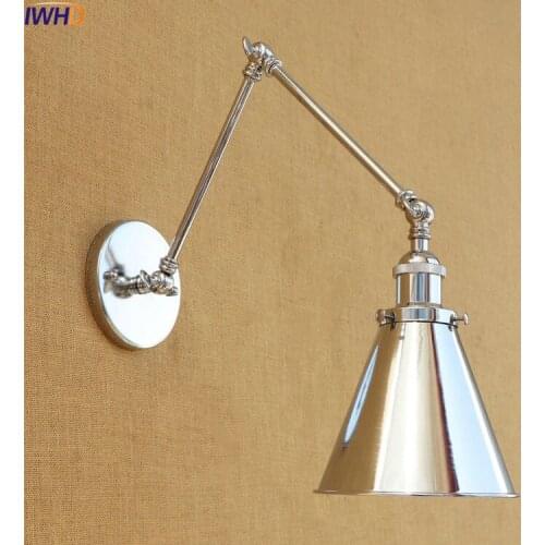 IWHD Silver Retro Vintage Wall Light Fixtures Home Lighting Swing Long Arm Wall Lamp Edison Wall Sconce Lamparas De Pared