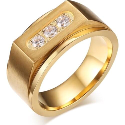 Classic Gold Color Zircon Mens Rings Fashion Male Wedding Bands Jewelry For Male Friend Best Gift