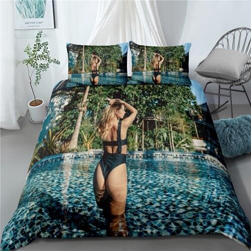 2/3 Pieces Sexy Buttocks Girl Bedding Set Bikini Duvet Cover 3D Print For Bedroom Bedding Sets Outdoor Swimming Pool Cover Set