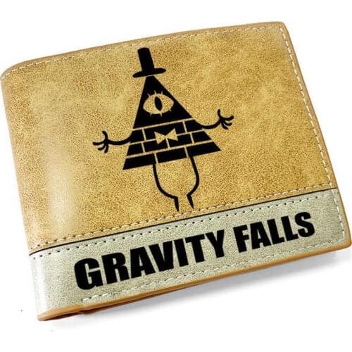 Bill Cipher Wallet Yellow Triangle Purse Cartoon Short Case Khaki Leather Money Notecase Change Burse Card Holders