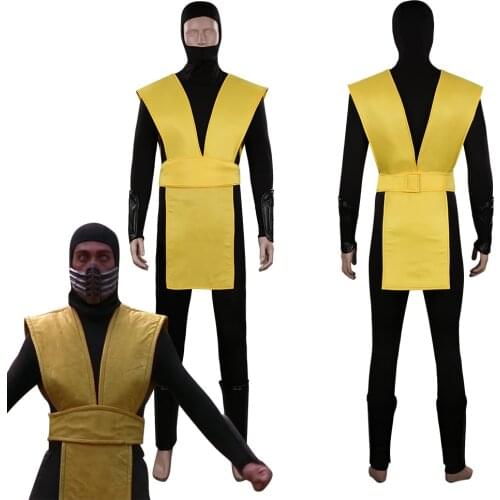 Game Mortal Sub Zero Cosplay Scorpion Yellow Uniform Cosplay Costume Outfits Halloween Carnival Suit