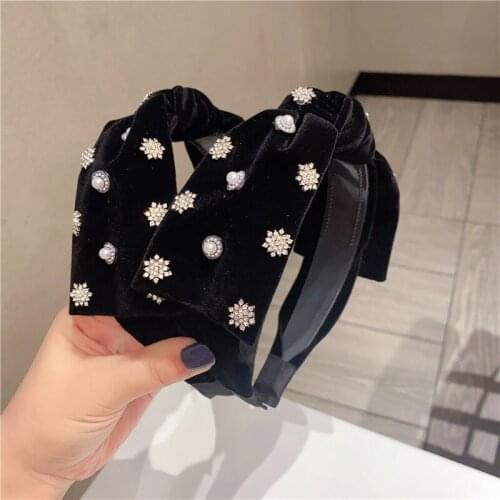 Baroque Ribbon Big Bow Pearl Crystal Headbands For Women Korea Hair Accessories Hair Band Hair Bows Crown Hairbands