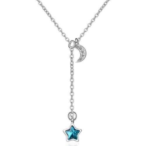 KOFSAC Fashion Silver 925 Necklaces For Women Party Jewelry Charm Blue Crystal Star Moon Necklace Female Engagement Accessories