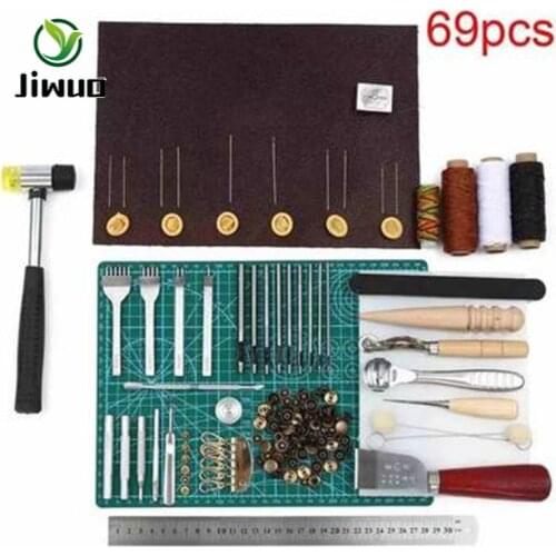 Jiwuo 69pcs Practical Leather Waxed Thread Skiving Sewing Stitching Punching Cutting Leather Craft Making Tools Set for Beginner