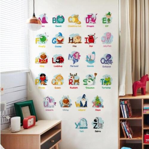 Cartoon Alphabet Wall Stickers A-Z English Letters Home Decoration Children Rooms Home Vinyl Decor Kids Learning Wall Decals