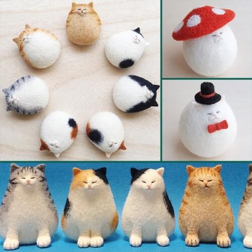 Non-finished DIY Accessories Felt Poke Handmade Needle Wool Felt kits Material Package Cat Kitty Animal Poked Doll Feltings