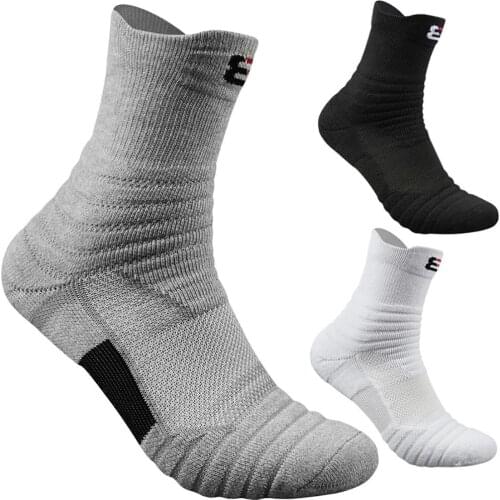 Mens socks Outdoor Sports Running Basketball Cycling Breathable Anti-Slip Men Middle Ankle Sock Thick Black Seamless Large Size