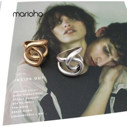 New Retro Twisted Irregular Curve Cross Metal Finger Ring Gold Colors Geometric Ring For Women Wedding Party Jewelry Gift