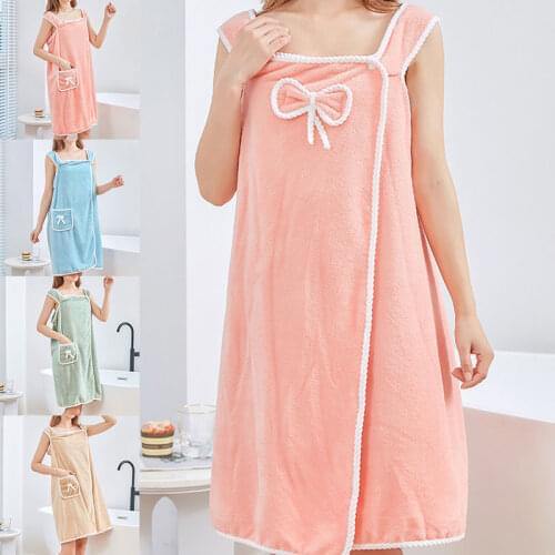 New Microfiber Soft Bow Knot Bath Towel Quick Dry Women Robes Bath Wearable Towel Dress Beach Spa Nightwear Thick Bath Dress
