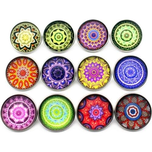 Newest 12pcs/lot Colorful Kaleidoscope Glass Snap Buttons Charms Fit 18mm/20mm Ginger Snap Button Bracelet DIY Jewelry
