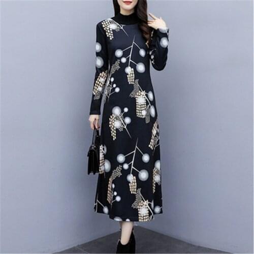 2020 Autumn Winter Womens Clothing New retro long-sleeved plus velvet thickened Dress Female Slim Dress M07