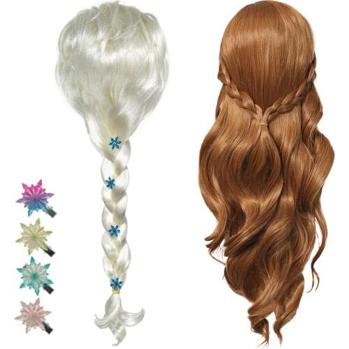 Elsa Hair Wig Queen Girl Anna Dress Up Braid Mermaid Princess Fancy Kids Halloween Party Headband Cosplay Headgear