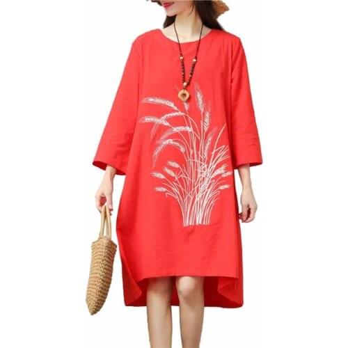 Fashion Large size 4XL Womens Summer Cotton Linen Dress Embroidery Loose Dresses Casual Tops Female Cozy Dress Vestidos G117