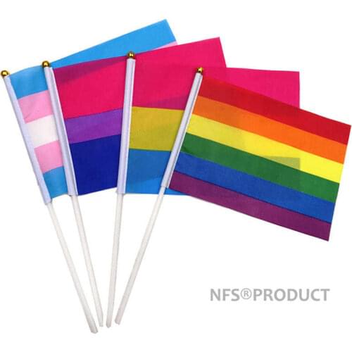 Rainbow Hand Flag LGBT Gay Pride 14x21cm Polyester Printed Bisexual Tansgender Pansexual Flags And Banners With Flag Poles