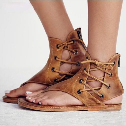 Women Sandals Vintage Summer Women Shoes Gladiator Sandals Flip-Flops For Women Beach Shoes Leather Flat Sandalias Mujer m908