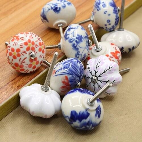 Chinese Style Blue and White Ceramic Handle Porcelain Knobs Cabinets Cupboard Door Pull Ancient Style Hardware Handle