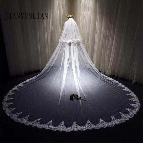 Bridal Veil Long 5M Two Layer Lace Edge Wedding Veil with Comb for Tule Mariage Wedding Accessories