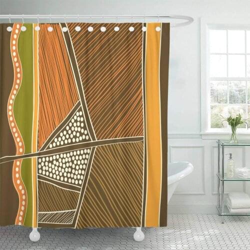 Fabric Shower Curtain with Hooks Orange Australia Aboriginal Abstract Australian Style Brown Tribal Ethnic Earth Dot