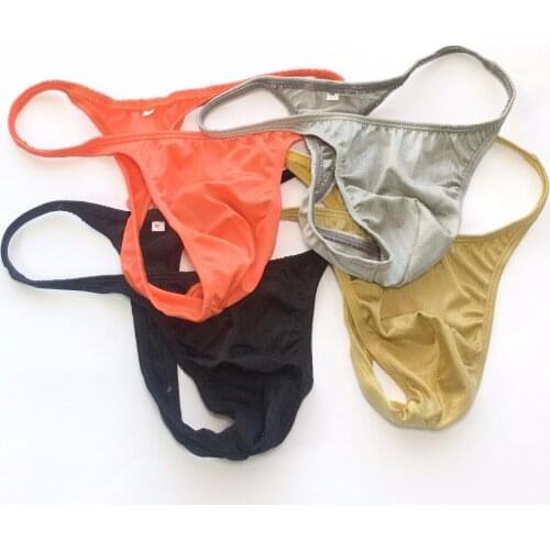 Multi-Pack Panties Lot G277E Sexy Mens String Thong Narrow Waist Shiny Striped Swimsuit fabric